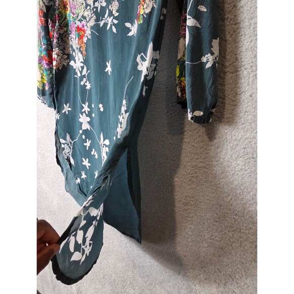 Johnny Was Women Blouse XS Blue Floral Frenzy Boho Chic Top Semi Sheer V-Neck - Picture 5 of 9